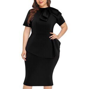 Peplum Bodycon Cocktail Black Bow Dress‎ Size Large RefJ030